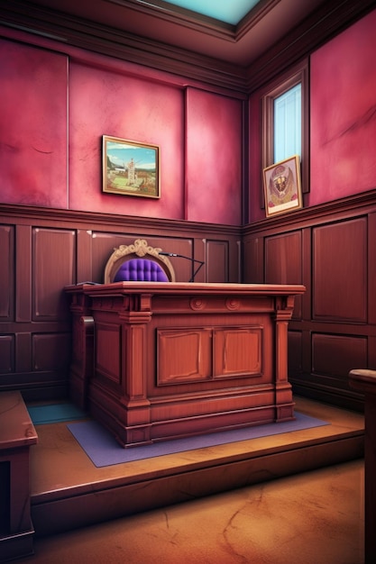 Closeup of a courtrooms witness stand created with generative ai