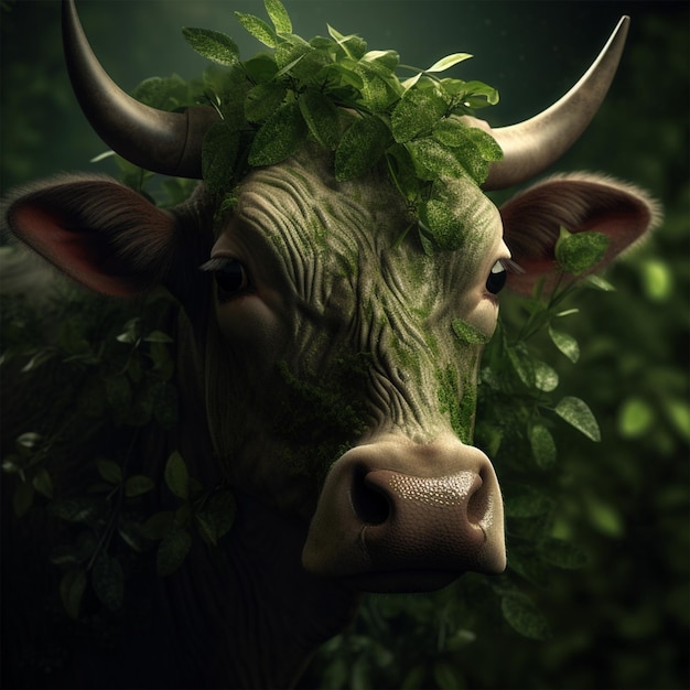 A CloseUp Of A Cow Surrounded By Green Plants