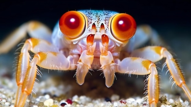 Closeup of a crab on a coral reef in the ocean