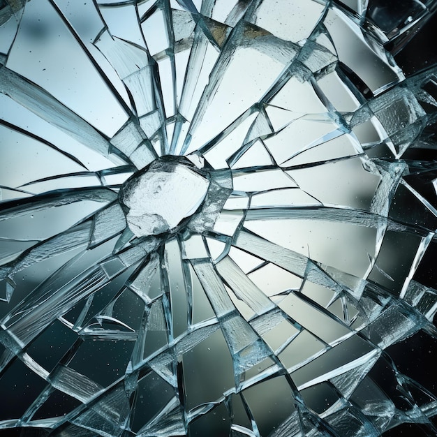 Closeup of cracked glass with unique patterns