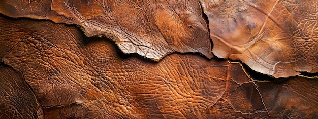 Closeup of a cracked and textured brown leather surface