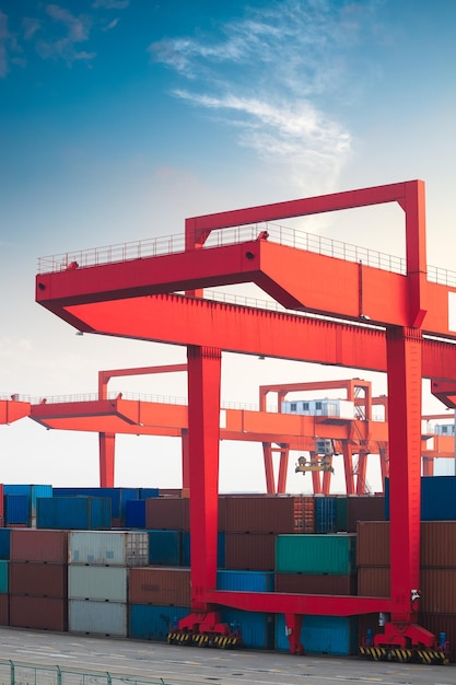 Closeup of the crane in container terminal