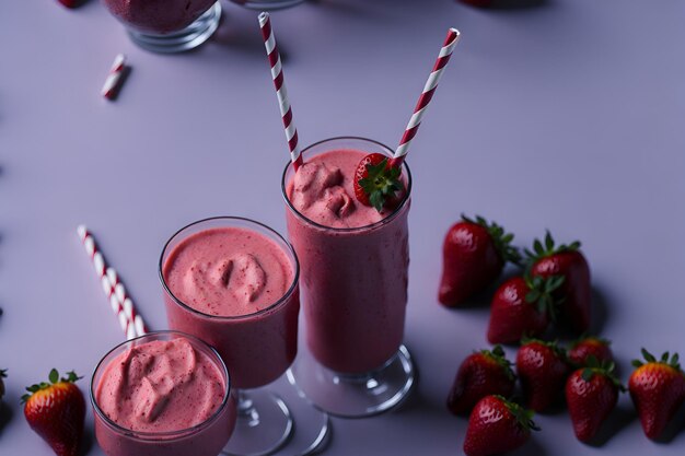 Closeup of a creamy and refreshing strawberry smoothie perfect for lovers of tasty drinks generated by ai