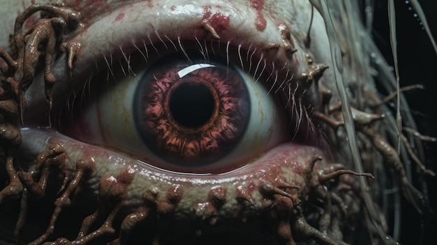 Closeup Of A Creepy Red Eye Unreal Engine Horror Illustration