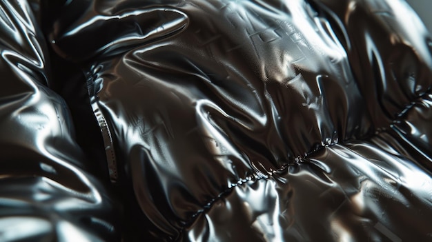 Photo closeup of crinkled black fabric with shiny texture