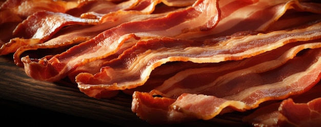 Closeup of crispy slices of baked bacon Generative AI