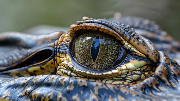 Photo a closeup of a crocodiles eye showing the creatures reptilian nature and its adaptation to its environment