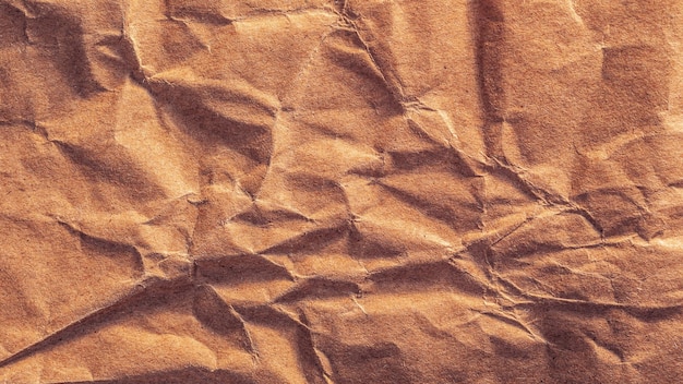 Photo closeup of crumpled kraft paper texture