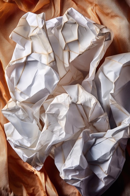 Closeup of crumpled paper with natural light created with generative ai