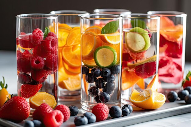 Closeup of crystal clear fruitinfused water with visible fruit pieces created with generative ai