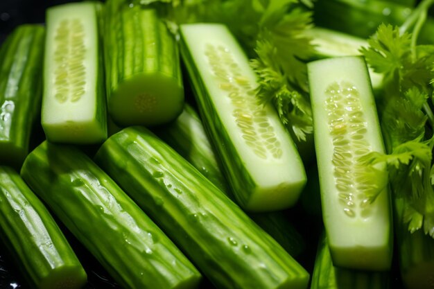 Closeup of cucumbers with celery