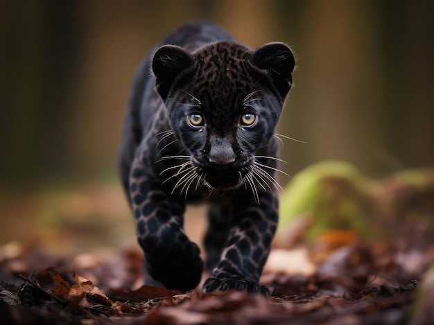 Closeup of a cute black panther cub