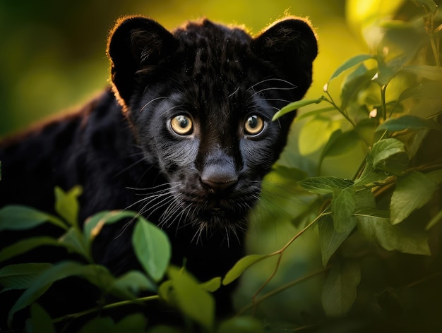 Closeup of a cute black panther cub