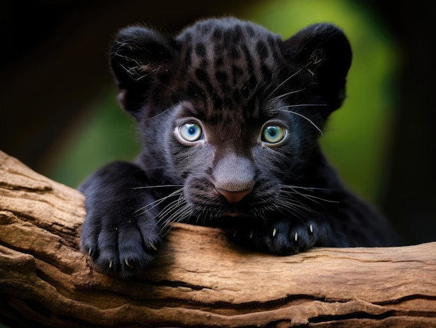 Closeup of a cute black panther cub