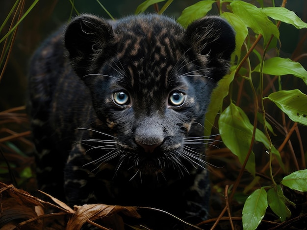 Closeup of a cute black panther cub