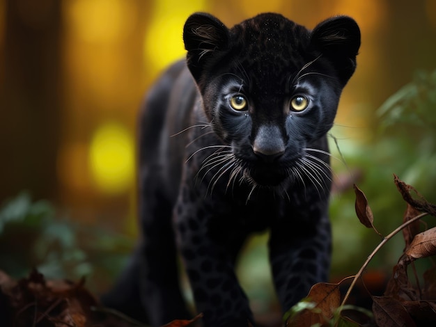 Closeup of a cute black panther cub