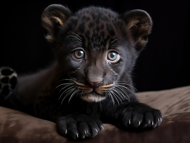 Photo closeup of a cute black panther cub