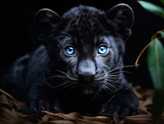 closeup of a cute black panther cub