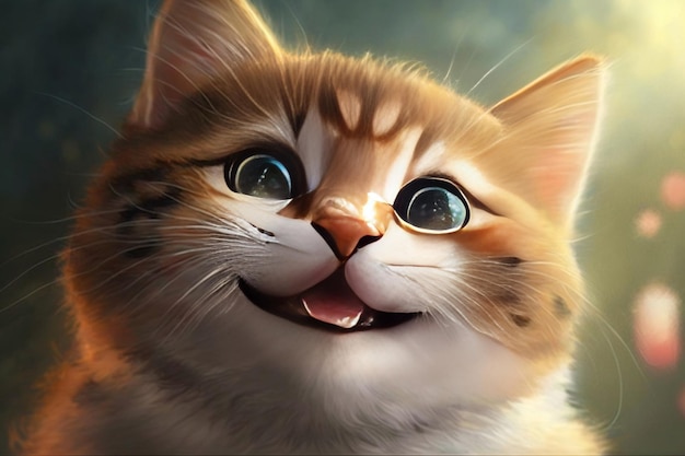 A closeup of a cute cat with a smiling expression Generative AI