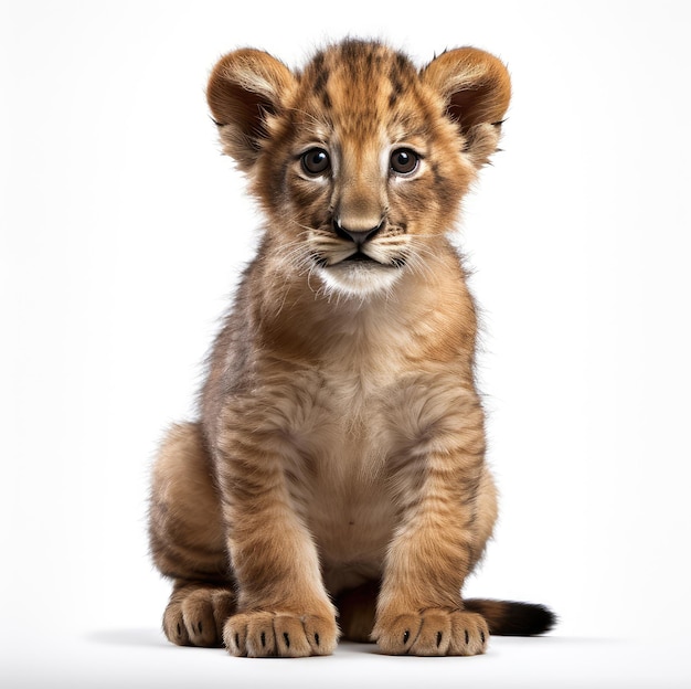 Closeup of a cute lion cub on white background