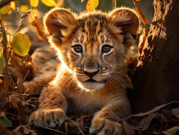 Closeup of a cute lion cub