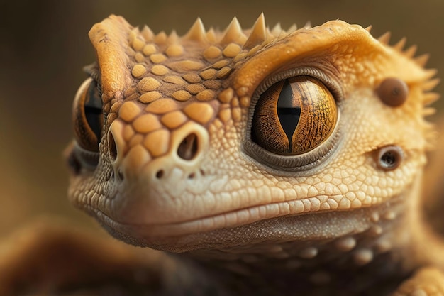 Closeup of cute little dragons face with its eyes and nostrils visible