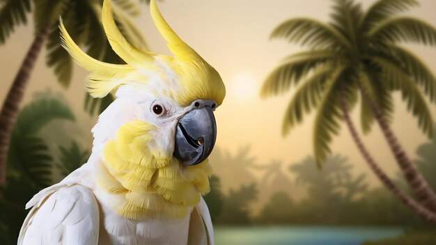 Photo closeup of a cute sulphur crested cockatoo