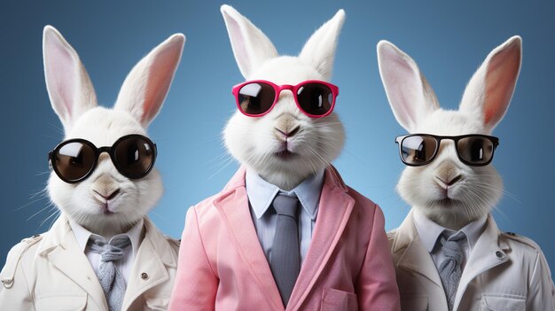 Foto primo piano di un simpatico coniglio alla moda