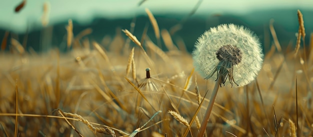 Closeup of a dandelion in a field