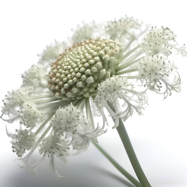 Closeup of a dandelion flower on a white background