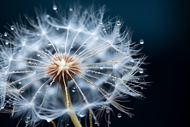 Closeup of a dandelion seed head with a butterfly fluttering nearby