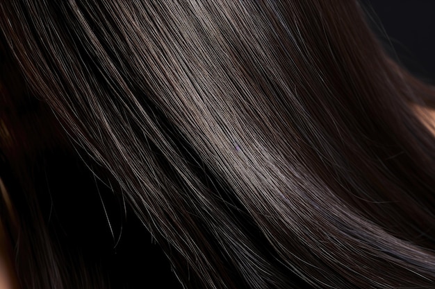 Closeup of dark and healthy hair on a woman