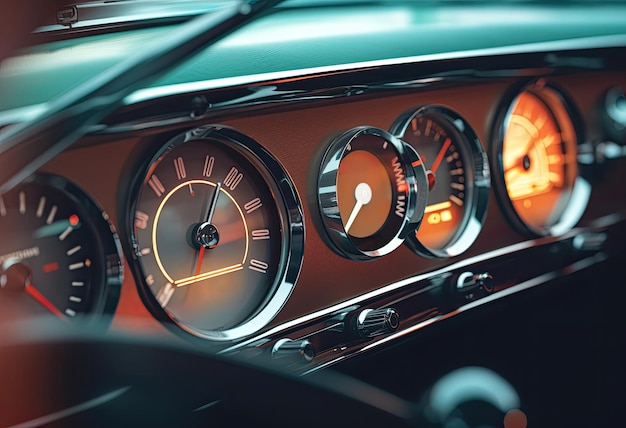 Closeup on a dashboard of an old car ai generative illustration