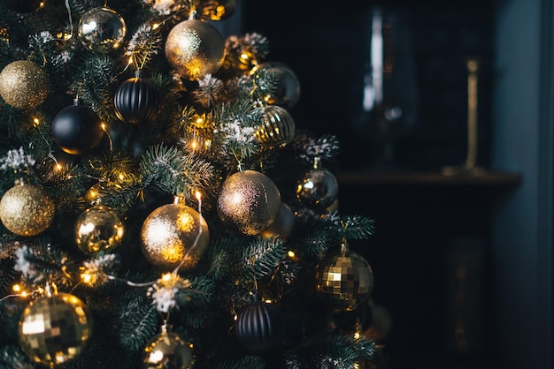 Photo closeup decorated christmas tree