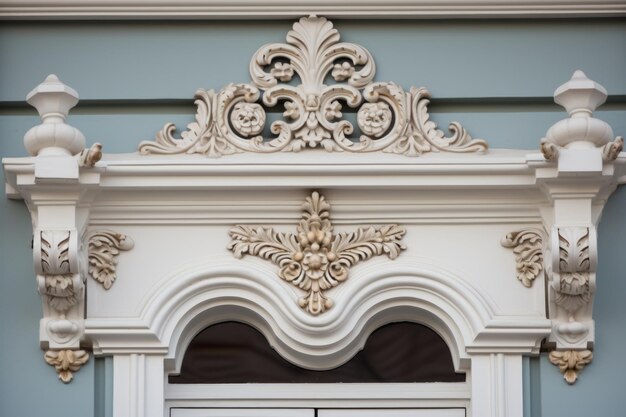 Photo closeup of decorative elements on frontal pediment