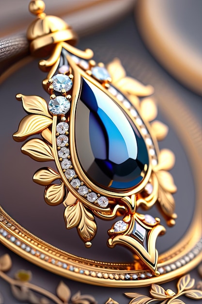 Closeup of decorative jewelry broach Antique luxury diamond and gold ring