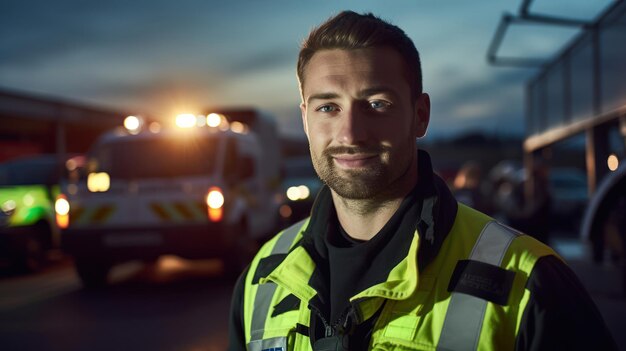 Closeup of dedicated paramedic showing purpose in emergency medical service