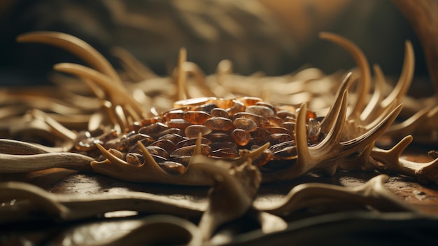 CloseUp of a Deers Antlers on a Tree Stump