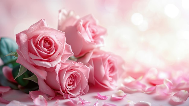 Closeup of a delicate bouquet of pink roses