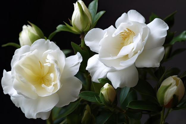 Closeup of delicate gardenias in bloom created with generative ai
