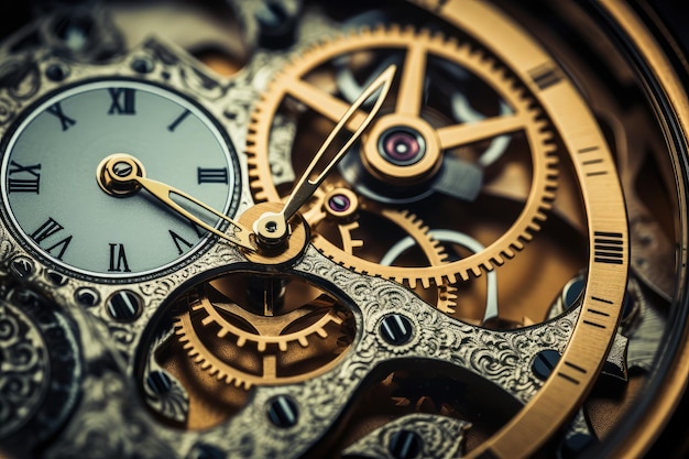 Closeup of delicate mechanical watch internal structure