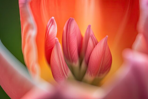 満開の繊細な春のチューリップの花びらのクローズアップ