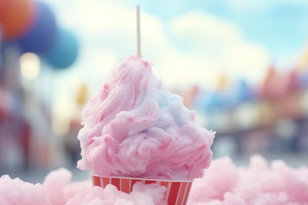 A closeup of a delicious cotton candy treat at a f 00023 00