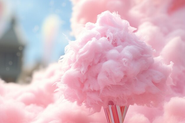 A closeup of a delicious cotton candy treat at a f 00023 00