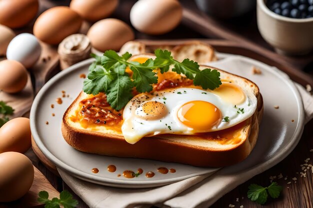 Closeup delicious egg on toast