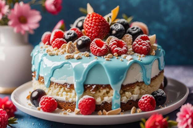 Крупным планом вкусный торт ручной работы на тарелке