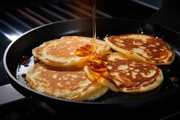 Closeup of a delicious pancake cooking on an induction stove