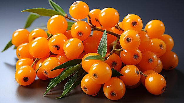 CloseUp of Delicious Sea Buckthorn Berries on a Branch