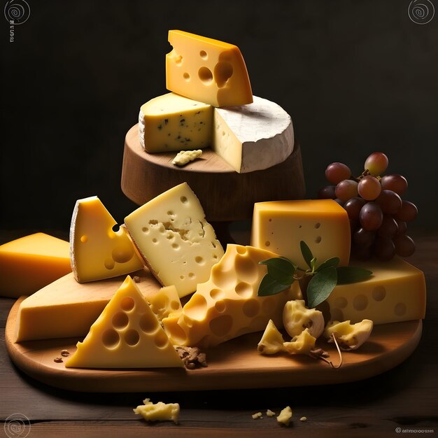 Photo closeup delicious traditional variety of cheese on the table delicious pieces of cheese