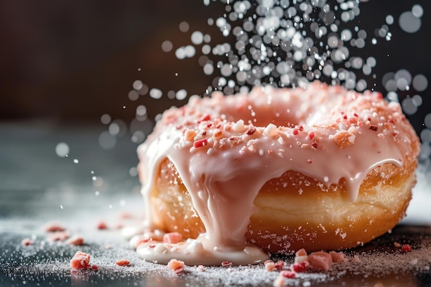 Foto un primo piano dei deliziosi dettagli di una singola ciambella